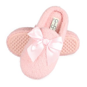 Jessica Simpson Girl's Slip-On Faux Shearling Clog Slippers with Satin Bow - 1 of 4