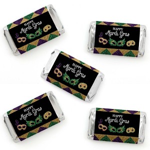 Big Dot of Happiness Mardi Gras - Mini Candy Bar Wrapper Stickers - Masquerade Party Small Favors - 40 Count - 1 of 4