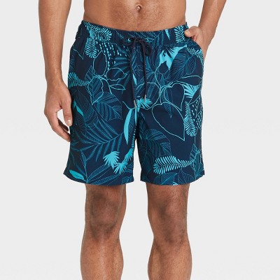 Men's 7" Line Leaf Swim Trunk with Liner - Goodfellow & Co™ Blue