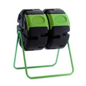 FCMP Outdoor HOTFROG 37-Gallon Plastic Resin Dual Chamber Tumbling Composter Outdoor Elevated Rotating Garden Compost Bin, Black/Green - 1 of 4