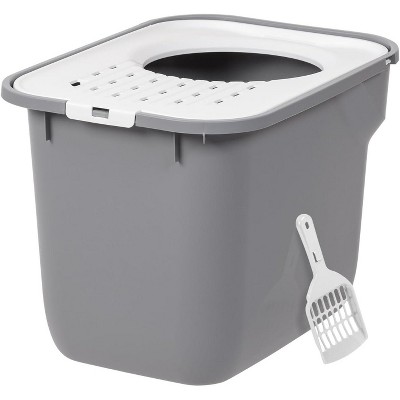 Gray and White Top Entry Cat Litter Box with Scoop