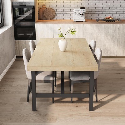70 Inch Farmhouse Dining Table for 6 to 8, Large Rectangular Dinner Table for Dining Room, Home Office, Living Room