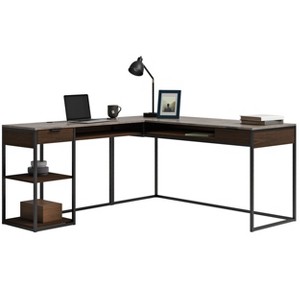 Vynxaria L-Shaped Desk (Brown Finish) with 5-Shelf Bookcase Adjustable Shelving, 31.5"L x15.5"W x66.1"H, Durable, Lightweight - 1 of 4