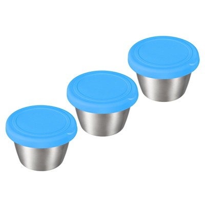 Unique Bargains Stainless Steel Bento Box Snack Condiment Containers with Lids 3 Pcs