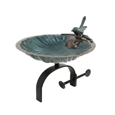 10" Scallop Shell Birdbath with Over Rail Bracket Antique Brass Plated - Achla Designs