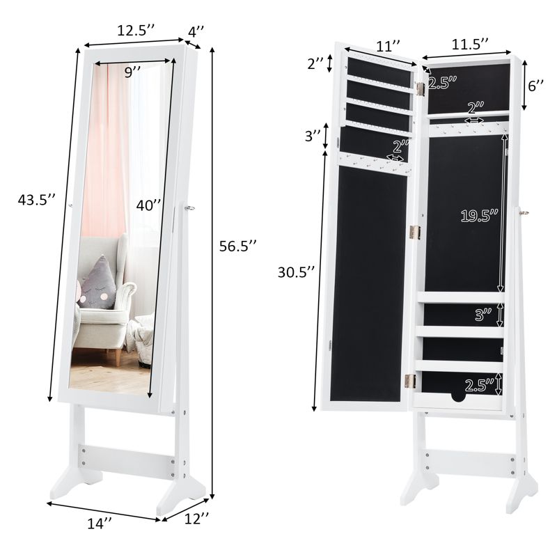 Tangkula 2-in-1 Freestanding Jewelry Cabinet Organizer with Full-Length Mirror Black/ White, 3 of 7