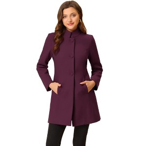 INSPIRE CHIC Women's Winter Stand Collar Single Breasted Mid-thigh Long Overcoat - 1 of 4