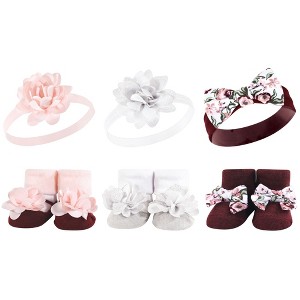 Hudson Baby Infant Girl Headband and Socks Giftset, Pink Burgundy, One Size - 1 of 4