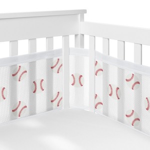 Sweet Jojo Designs Boy BreathableBaby Breathable Mesh Crib Liner Baseball Patch Red White - 1 of 4