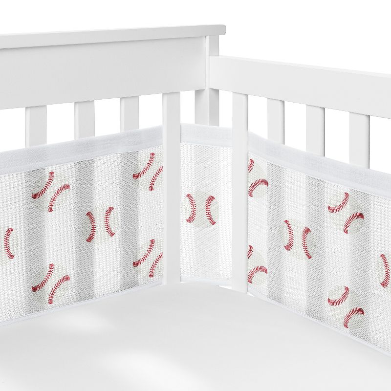 Sweet Jojo Designs Boy BreathableBaby Breathable Mesh Crib Liner Baseball Patch Red White, 1 of 6