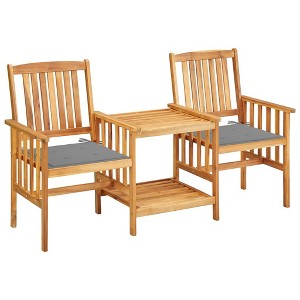 vidaXL Patio Chairs with Tea Table and Cushions Solid Acacia Wood - 1 of 4