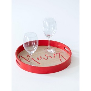 Shiraleah Red 14" Round "Merry" Tray - 1 of 4