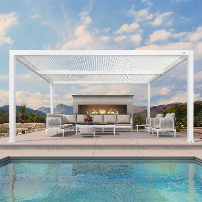 PURPLE LEAF Outdoor Louvered Pergola Aluminum Gazebo Modern White Patio Metal Pergola with Adjustable Rainproof Hardtop for Garden Lawns Yard