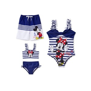 Disney Mickey Mouse Boys Swim Trunks Nautical Stripe Summer Beach Swimwear Drawstring Waist Board Shorts - 1 of 4