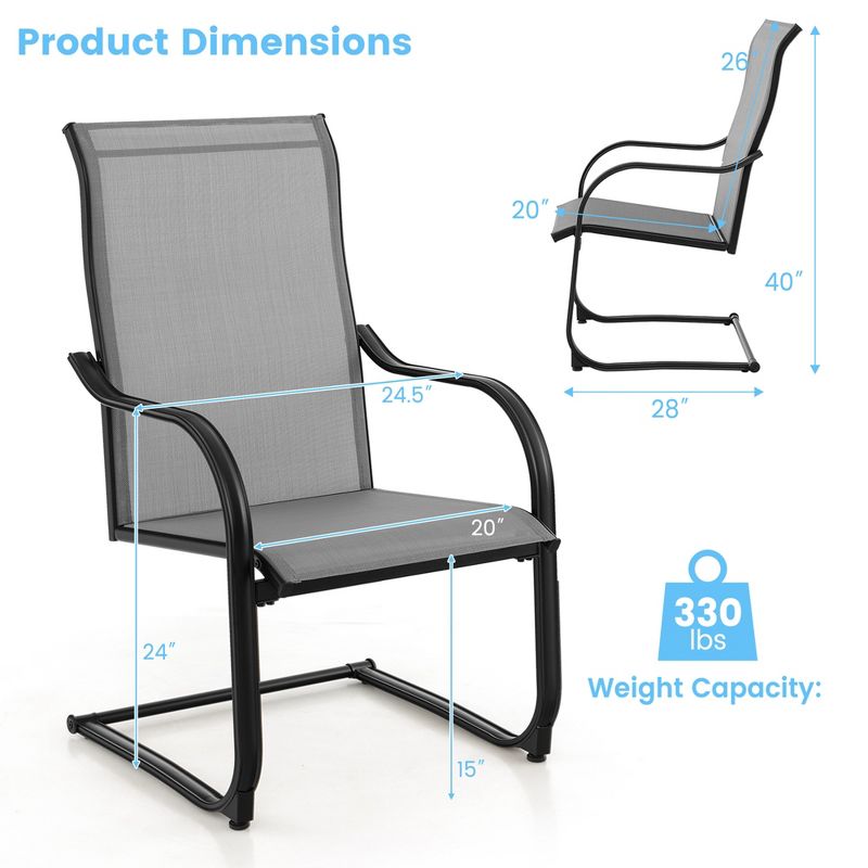 Costway 2pcs C-Spring Motion Patio Dining Chairs All Weather Heavy Duty Outdoor Black/Grey, 3 of 9