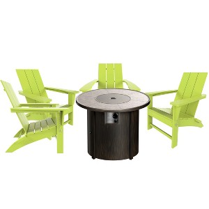 WestinTrends Ashore Modern Folding Poly Adirondack Chair With Square Fire Pit Table Set - 1 of 4