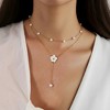 Anna-Kaci Layered Chain Necklace with Delicate Pearl Accents and Open Petal Floral Pendant Featuring a Droplet Charm Detail - Gold - 3 of 4