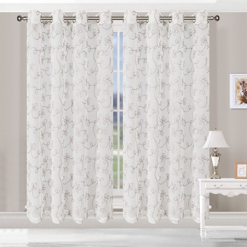Superior Sheer Bohemian Floral Scroll Curtain Set with 2 Panels by Blue Nile Mills, 5 of 7