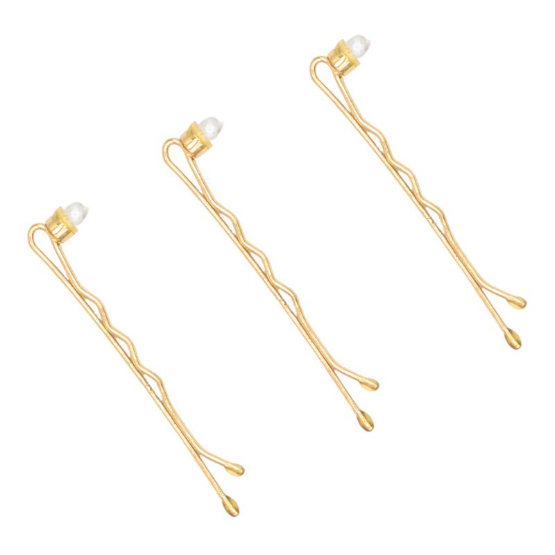 LECHERY Gold Plated Faux Pearl Bobby Pin (3 Piece) - Gold, 3 of 4