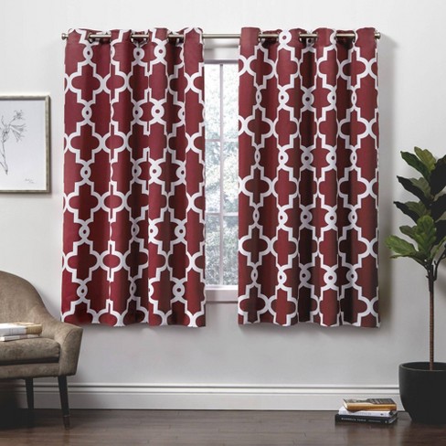 1 SET SUN BLOCKING MOROCCAN PATTERN WINDOW CURTAIN LINED GROMMET PANEL RED 