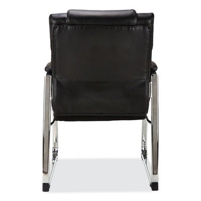 Black Leather Guest Chair with Chrome Base and Fixed Arms