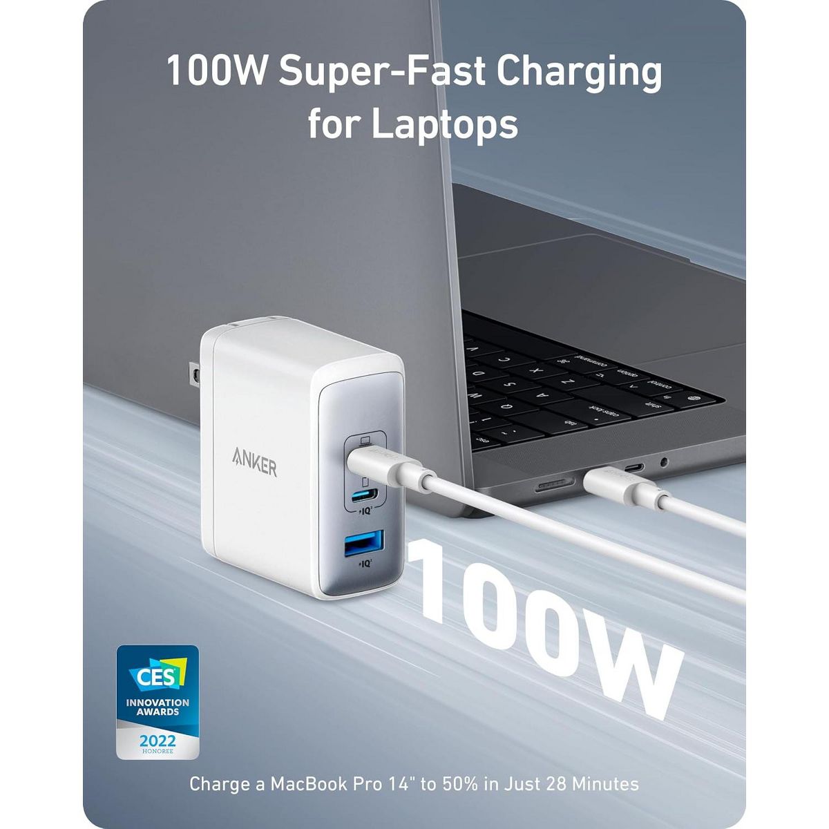 Anker Nano 100W MacBook Charger, 3-Port GaN USB, 1 Pack & 1 Cable, for MacBook Pro/Air, Pixelbook, ThinkPad, Dell XPS, iPad Pro, iPhone 17, Galaxy S23 - thumbnail 2