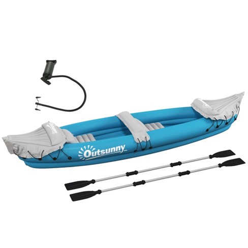 Outsunny K2 Kayak, 2 Person Inflatable Kayak, Includes Paddles, Aluminum  Oars, Repair Kit, Portable Tandem Blow Up Boat, Blue