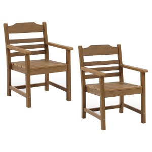 Patio Dining Chair With Armset Set Of 2, HIPS All-Weather Dining Chair With Imitation Wood Grain - 1 of 4
