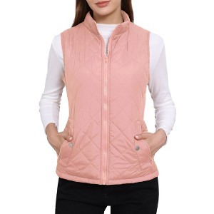 Allegra K Women's Stand Collar Lightweight Gilet Quilted Zip Vest - 1 of 4
