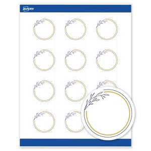 Avery Labels, 2" Diameter, Matte White, Gold & Navy Border w/ Florals, 120ct - 1 of 4
