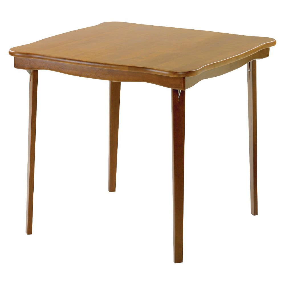 stakmore scalloped edge folding card table fruitwood: portable square table, no assembly, steel hardware