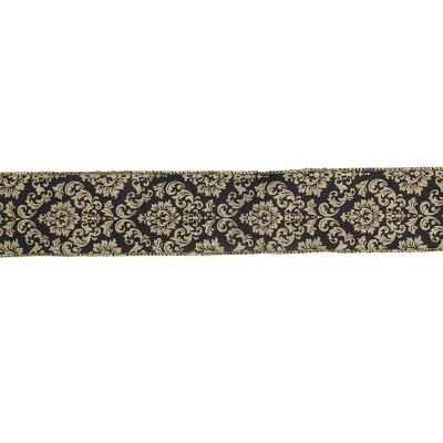 Northlight Black and Gold Damask Christmas Wired Craft Ribbon 2.5" x 16 Yards