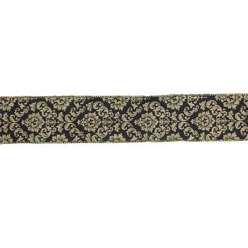 Northlight Black and Gold Damask Christmas Wired Craft Ribbon 2.5" x 16 Yards