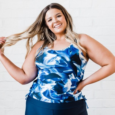 Calypsa Women's Plus Size Maya Tankini Swim Top With Built-in Bra
