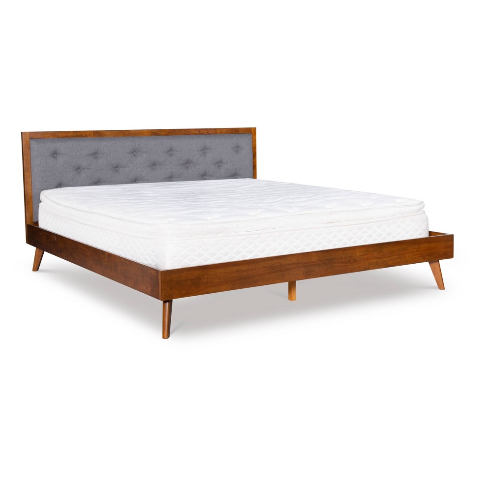 Photos - Bed Frame Linon King Reid Mid-Century Platform Bed in Walnut Finish with Tufted Headboard 