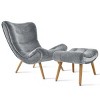 Planet 37.5" High Back High-End Velvet and Ultra-Soft Cushioning Upholstered Chaise Lounge Chaise and Ottoman Foot Rest Set-Maison Boucle - 2 of 4