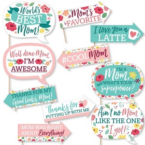 Big Dot of Happiness Funny Colorful Floral Happy Mother's Day - We Love Mom Party Photo Booth Props Kit - 10 Piece - 1 of 4