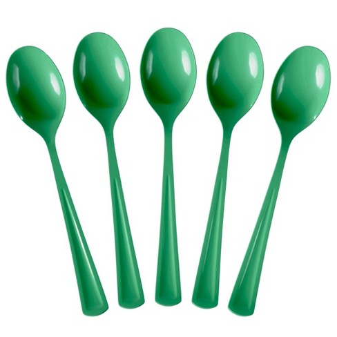 Exquisite Heavy Duty Disposable Emerald Green Plastic Spoons - 100 Ct.