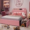 Bed Frame with Storage Headboard, Girls Bed Frame with 2 Drawers, Boucle Upholstered Platform Bed with Bookcase - 3 of 4
