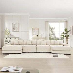 Aukfa Oversized 170" Modular Sectional Sofa with 2 Ottoman, Cream Corduroy, Thick Armrests, Ergonomic Cushions, Easy Assembly for Living Room - 1 of 4