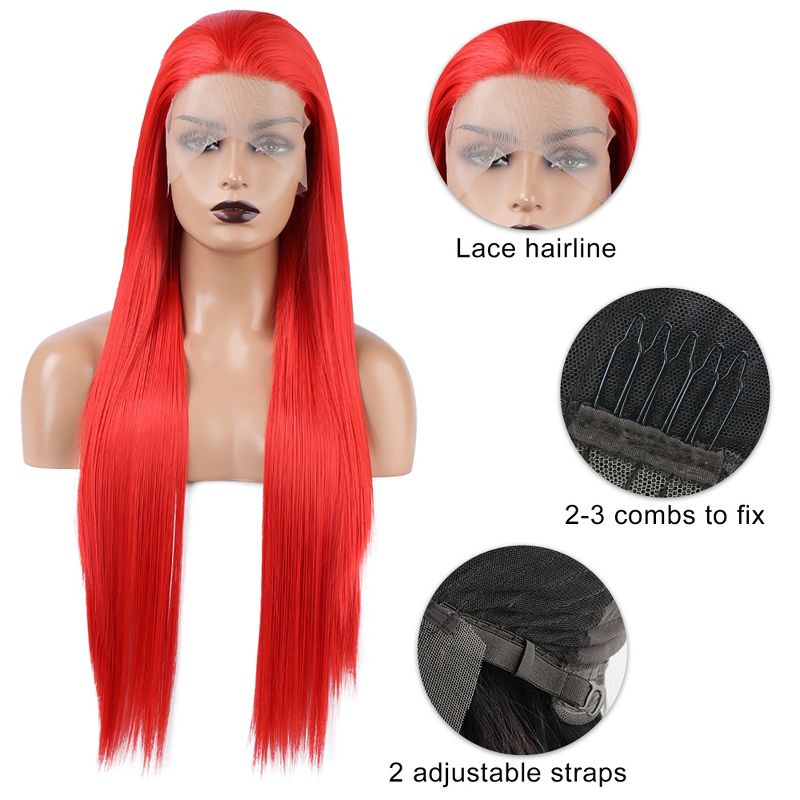 Unique Bargains Women's Long Straight Lace Front Wigs with Adjustable Wig Cap 24" 1 Pc, 5 of 7