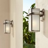 Possini Euro Design Delevan Modern Outdoor Wall Lights Fixture Set of 2 Brushed Nickel 11 1/4" Frosted Seedy Glass for Post Exterior Barn Deck House - 2 of 4