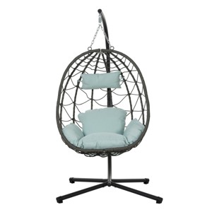 Coolbibila-Egg Chair With Stand, Swing Chair Patio With Cushions, Wicker Hanging Egg Chair, Hanging Basket Chair With Stand - 1 of 4