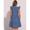 INSPIRE CHIC Women's V-Neck Cap Ruffle Sleeve Button Down Denim Dress - 4 of 4