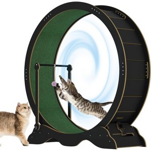 45 Inch Cat Exercise Wheel, Solid Wood Cat Treadmill with Detachable Carpeted Runway & Safety Lock - 1 of 4