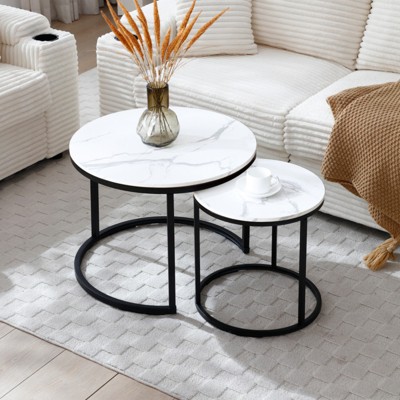 ALEXOUN Nesting Coffee Table Set of 2 - Easy to Use Round End Tables with Sturdy Metal Frame for Living Room, Bedroom & Apartment
