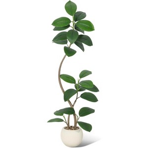 Artificial Plants Rubber Tree, Faux Fiddle Leaf Fig Tree Indoor Artificial Trees Tall Plant Fake Tree Tropical Large Floor Tree Real Touch - 1 of 4