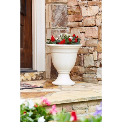Elegant Ivory Outdoor Urn Planter with Hand-Crafted Detail