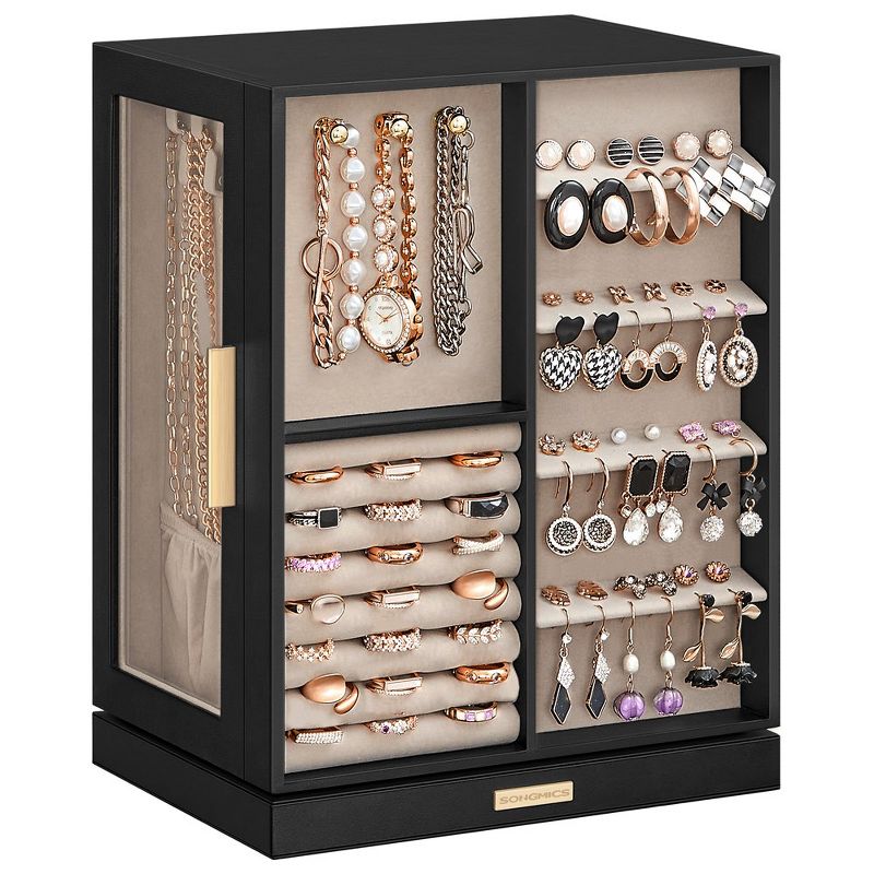 SONGMICS Jewelry Box 360° Rotating, Jewelry Storage Case with 5 Drawers, Jewelry Organizer, Glass Window, Spacious, 1 of 7
