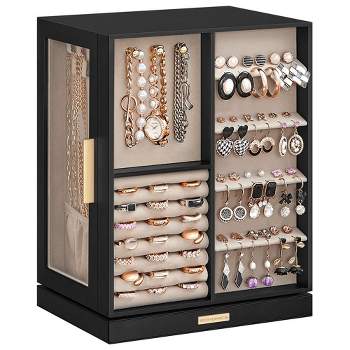 SONGMICS Jewelry Box 360° Rotating, Jewelry Storage Case with 5 Drawers, Jewelry Organizer, Glass Window, Spacious